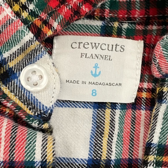 Crewcuts flannel plaid holiday red white green boys size 8 button down JCrew - Picture 5 of 5